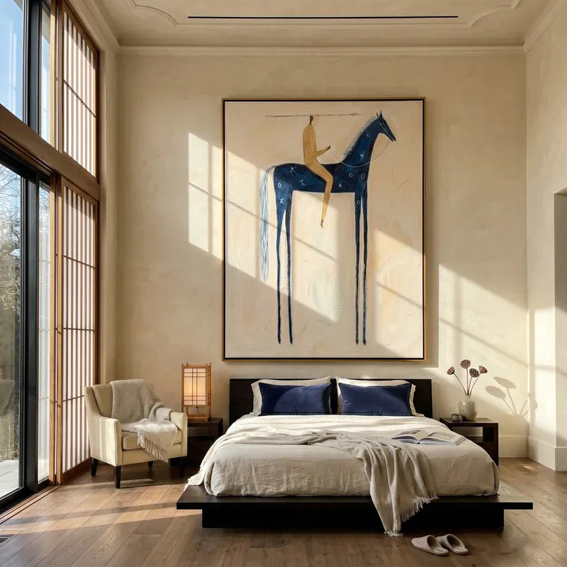 Navy Blue Horse Rider Wall Art – Gold Neutral Equestrian Painting#yy825158