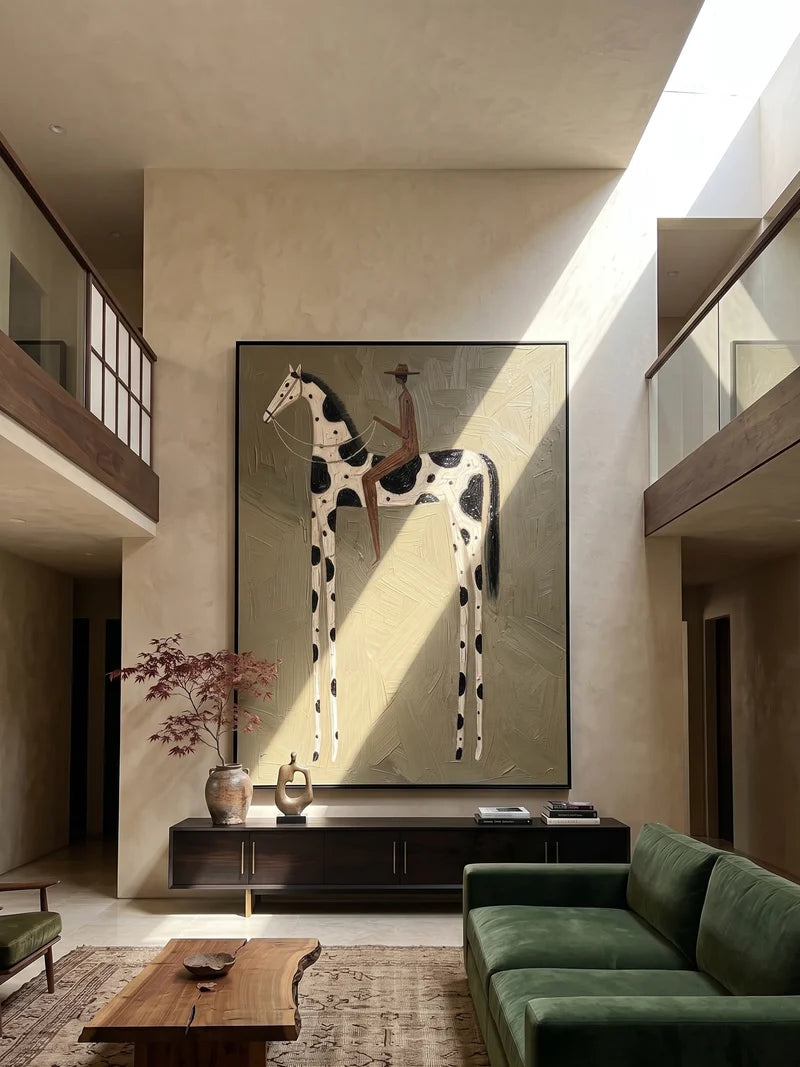 Pinto Horse Cowboy Wall Art – Neutral Western Equestrian Painting#yy825159