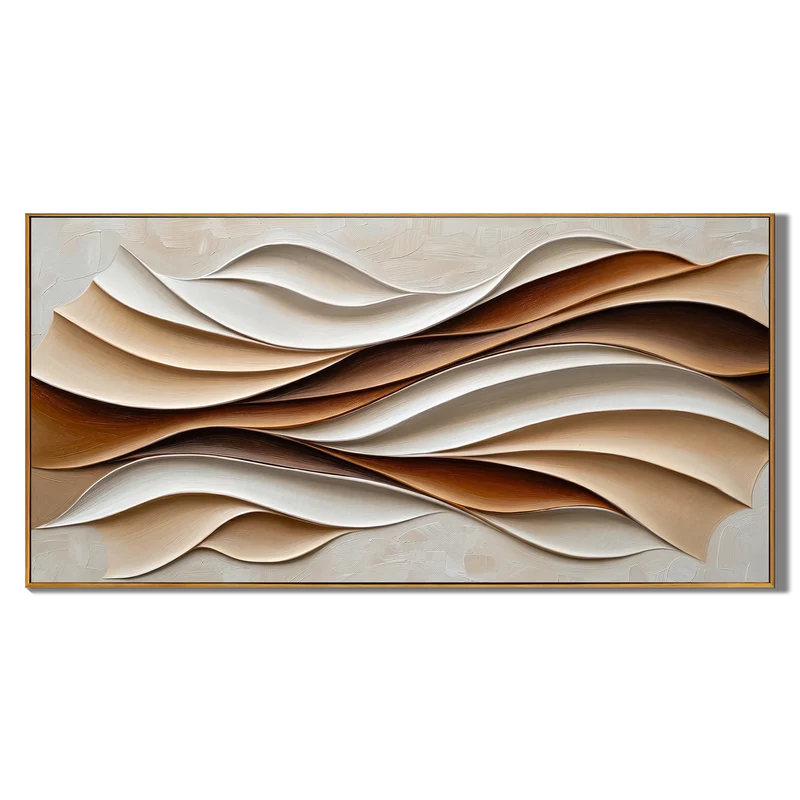 Neutral Abstract Wave Wall Art – Modern Brown & Beige Artwork#ypy825164