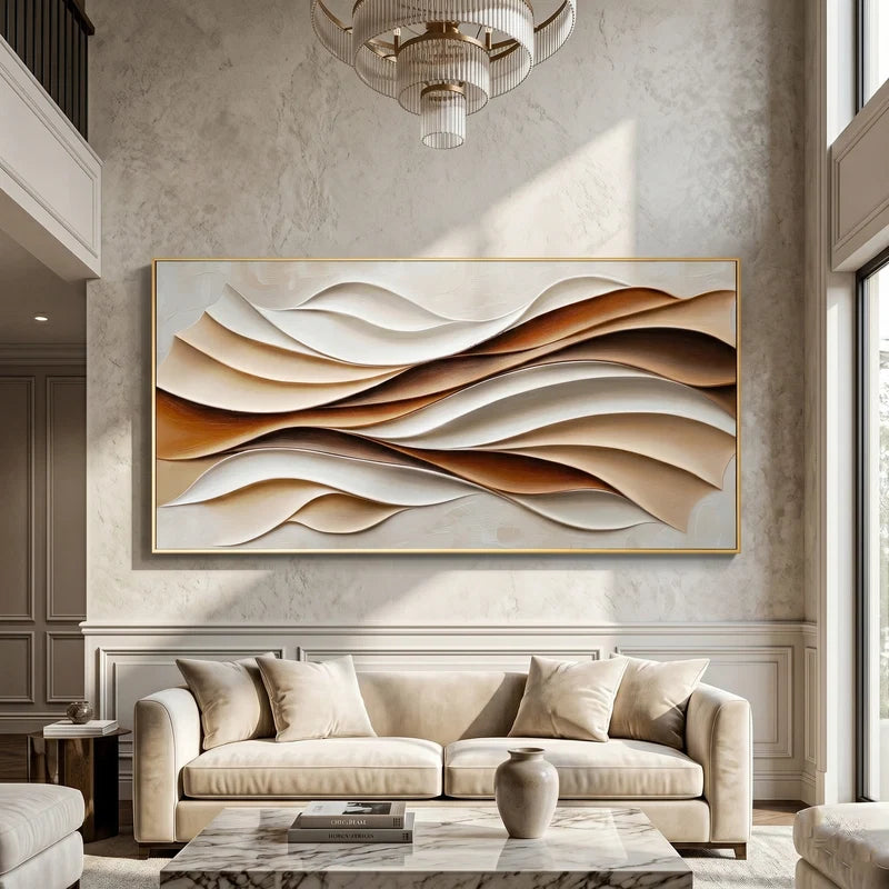 Neutral Abstract Wave Wall Art – Modern Brown & Beige Artwork#ypy825164
