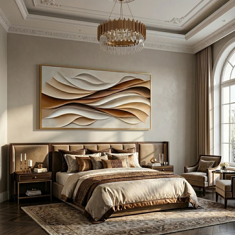 Neutral Abstract Wave Wall Art – Modern Brown & Beige Artwork#ypy825164