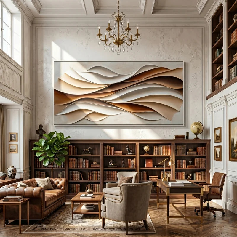 Neutral Abstract Wave Wall Art – Modern Brown & Beige Artwork#ypy825164