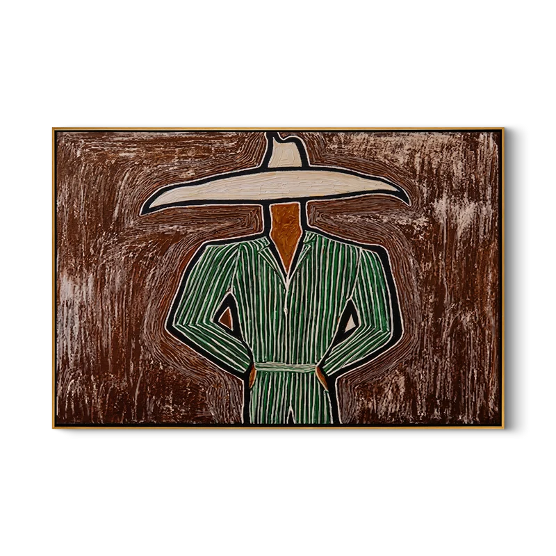 Green Striped Cowboy Wall Art – White Hat Western Portrait#yy825165