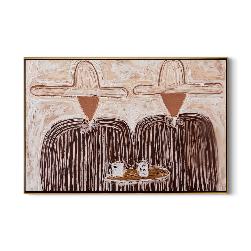 Coffee Couple Wall Art – Textured Western Folk Portrait#yy825166