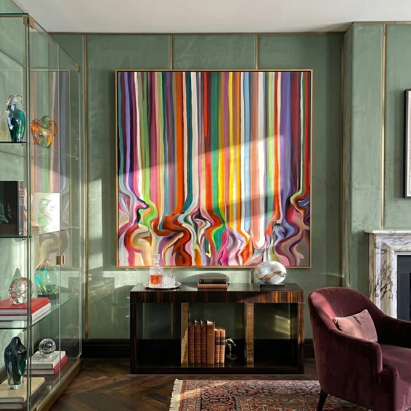 Multicolor Striped Wall Art – Flowing Modern Abstract Painting#yy825169