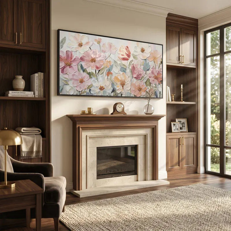 Blush Pink Floral Wall Art – Textured Pastel Wildflower Painting#yy825175
