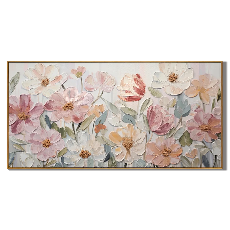 Blush Pink Floral Wall Art – Textured Pastel Wildflower Painting#yy825175