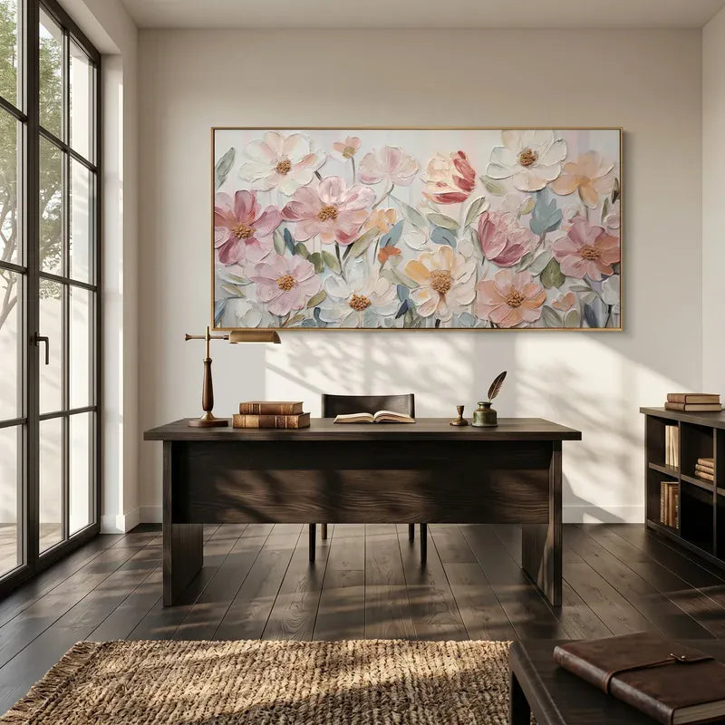 Blush Pink Floral Wall Art – Textured Pastel Wildflower Painting#yy825175