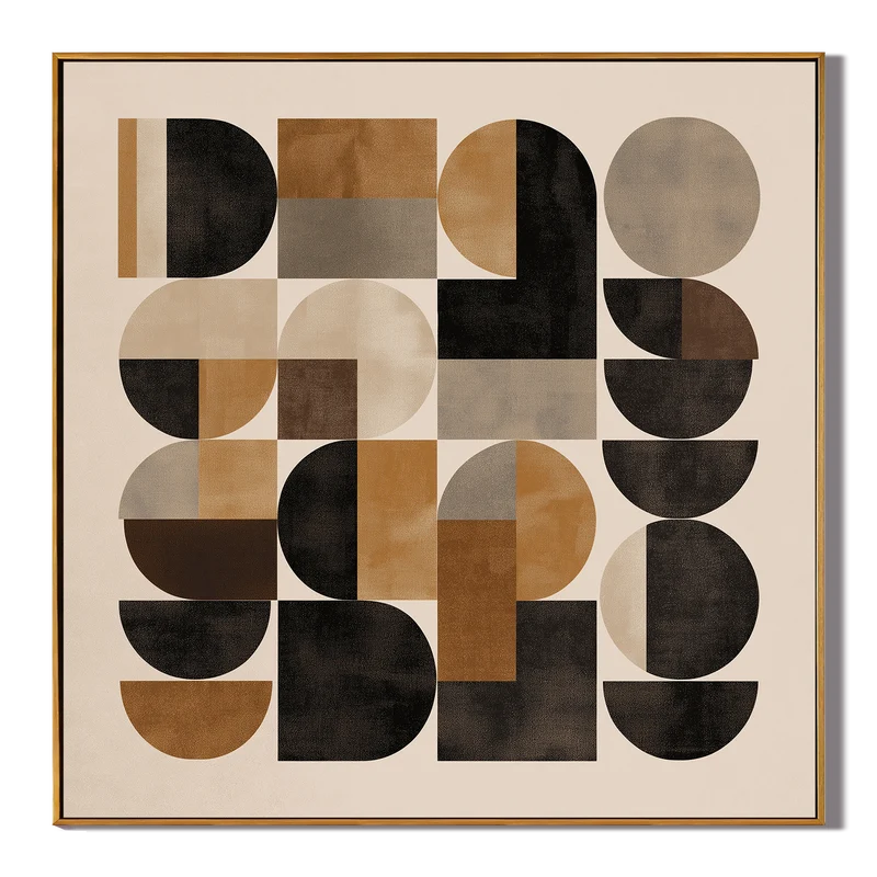 Mid-Century Geometric Wall Art – Black & Brown Abstract#yy825177