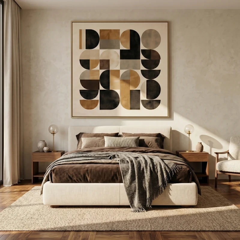 Mid-Century Geometric Wall Art – Black & Brown Abstract#yy825177