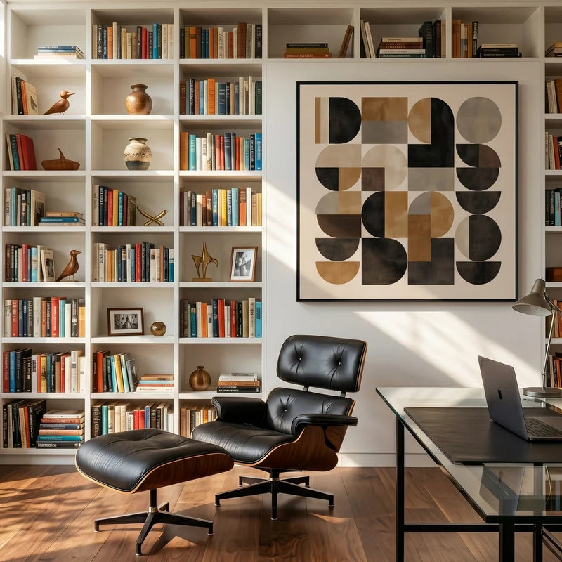 Mid-Century Geometric Wall Art – Black & Brown Abstract#yy825177
