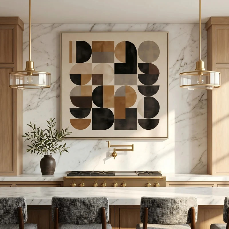 Mid-Century Geometric Wall Art – Black & Brown Abstract#yy825177