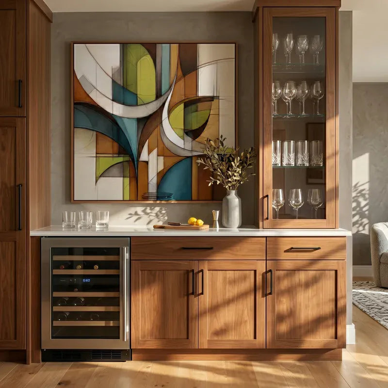 Mid-Century Geometric Wall Art – Teal & Brown Abstract#yy825178