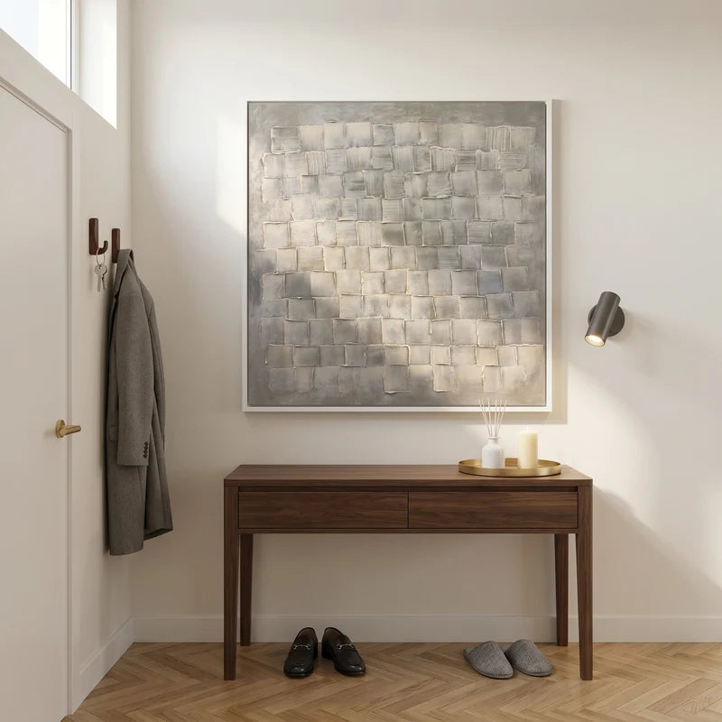 White & Gray Textured Wall Art – Minimalist Geometric Painting#yy825180