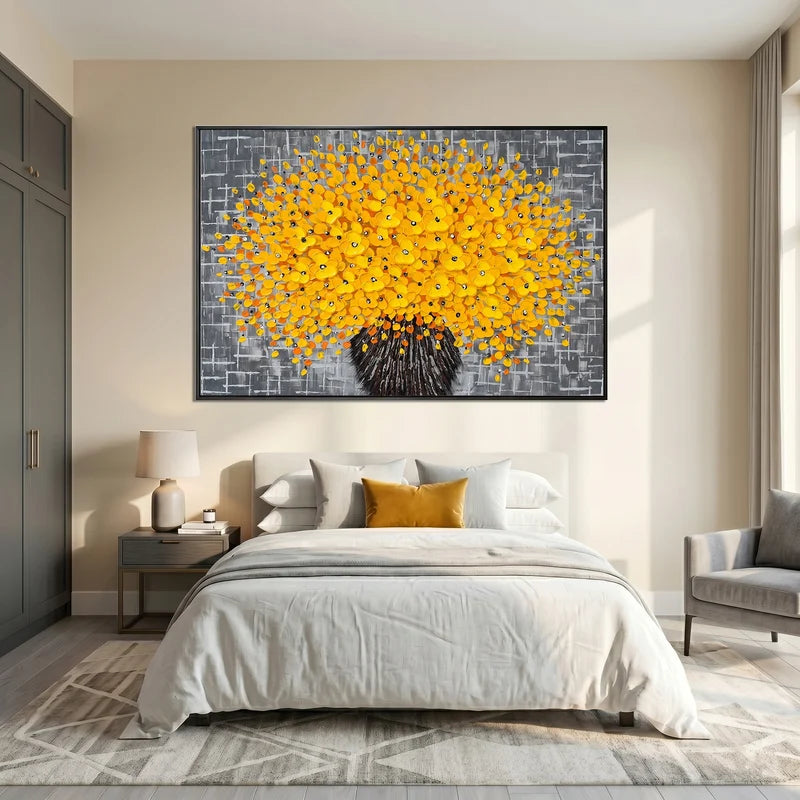Yellow Flower Bouquet Wall Art – Textured Floral Painting#yy825182