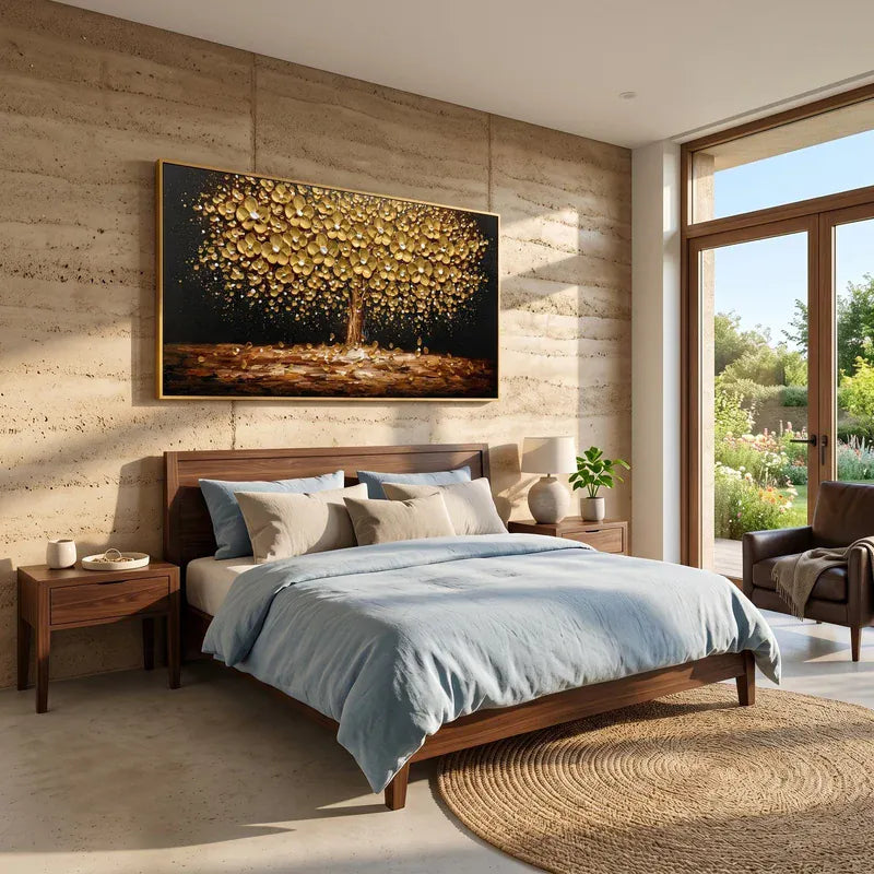 Gold Tree of Life Wall Art – Black Textured Painting#yy825183
