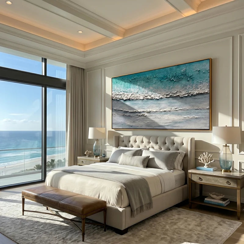 Teal Ocean Wave Wall Art – Minimalist Textured Seascape#yy825185