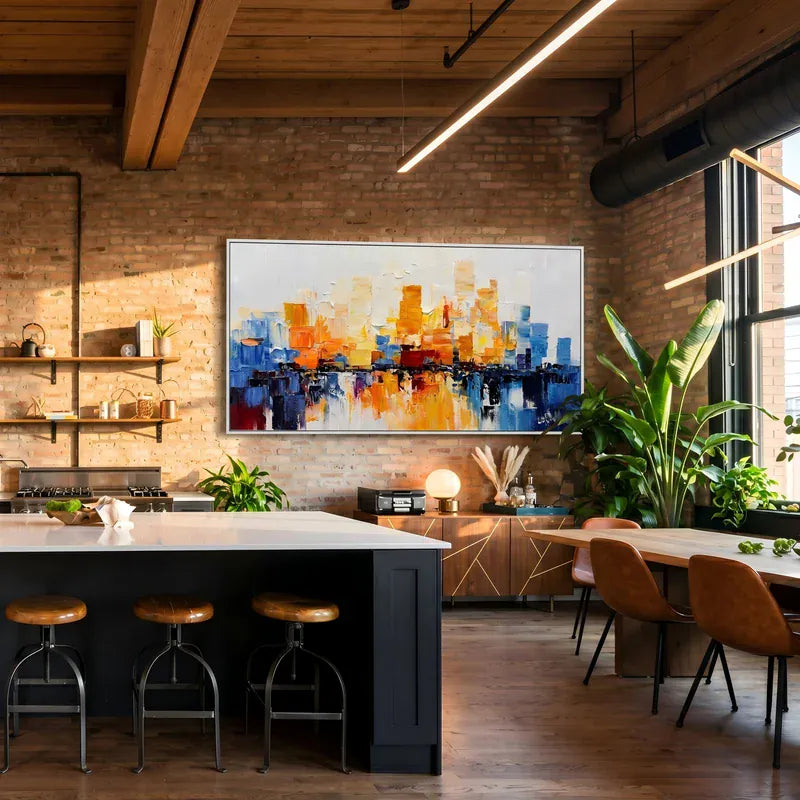Colorful City Reflection Wall Art – Modern Abstract Skyline#yy825188