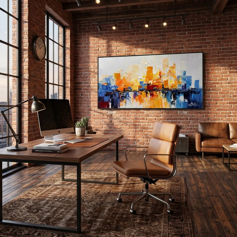 Colorful City Reflection Wall Art – Modern Abstract Skyline#yy825188