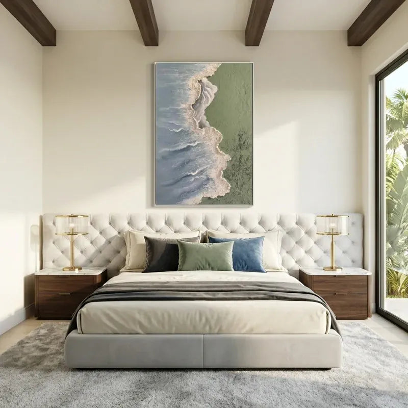 Blue Gray Ocean Wave Wall Art – Sage Green Coastal Painting#825189
