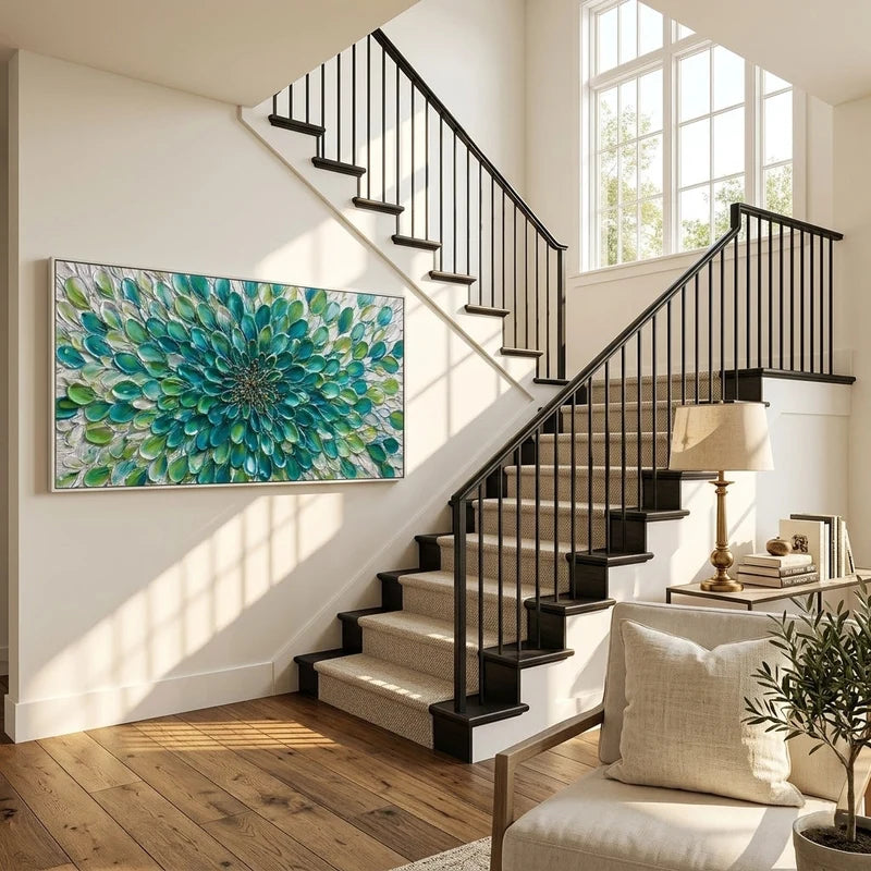 Teal Bloom Abstract Wall Art – Modern Textured Floral Decor#825193