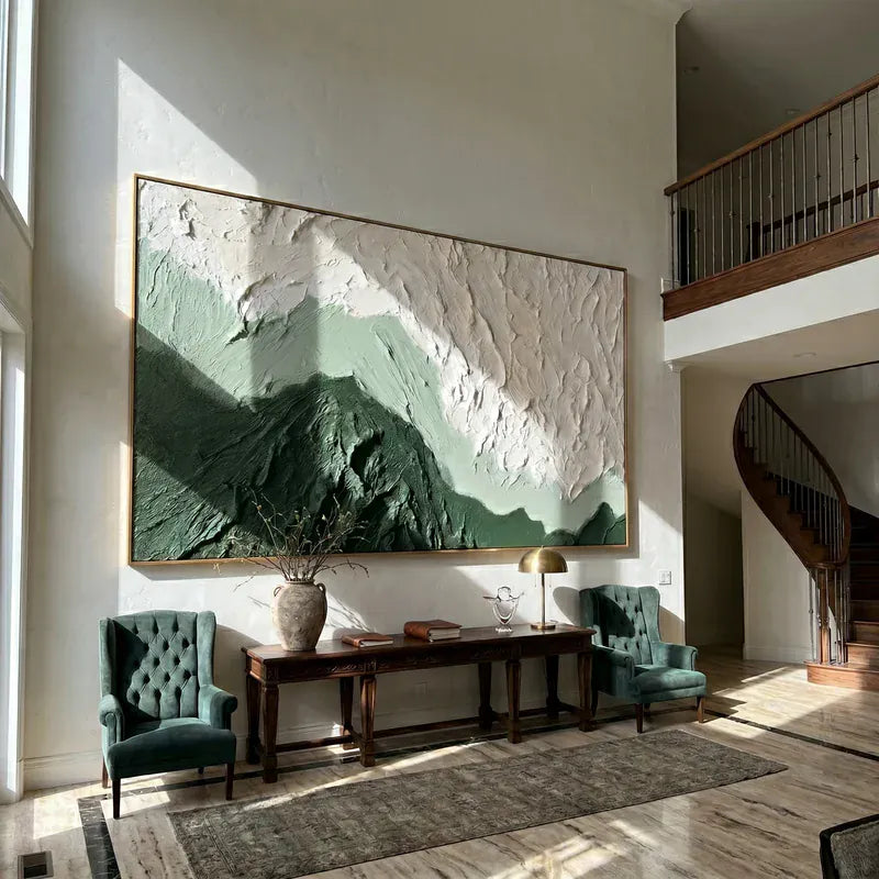 texture Sage Green Mountain Wall Art – Textured Minimalist Landscape#825195
