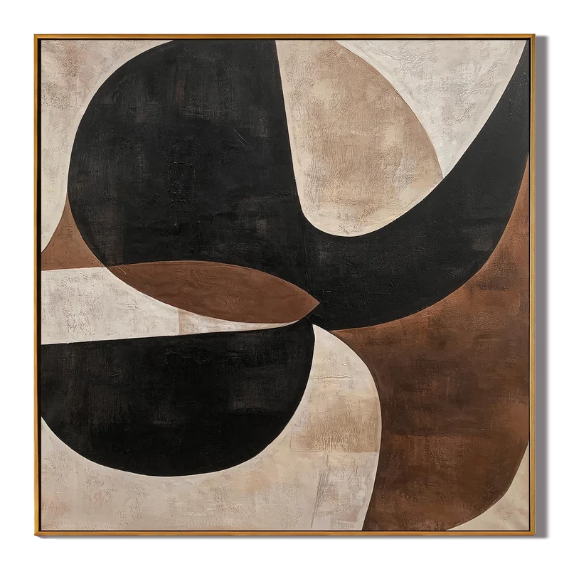 Organic Geometric Wall Art – Black, Brown & Beige Abstract#yy825198