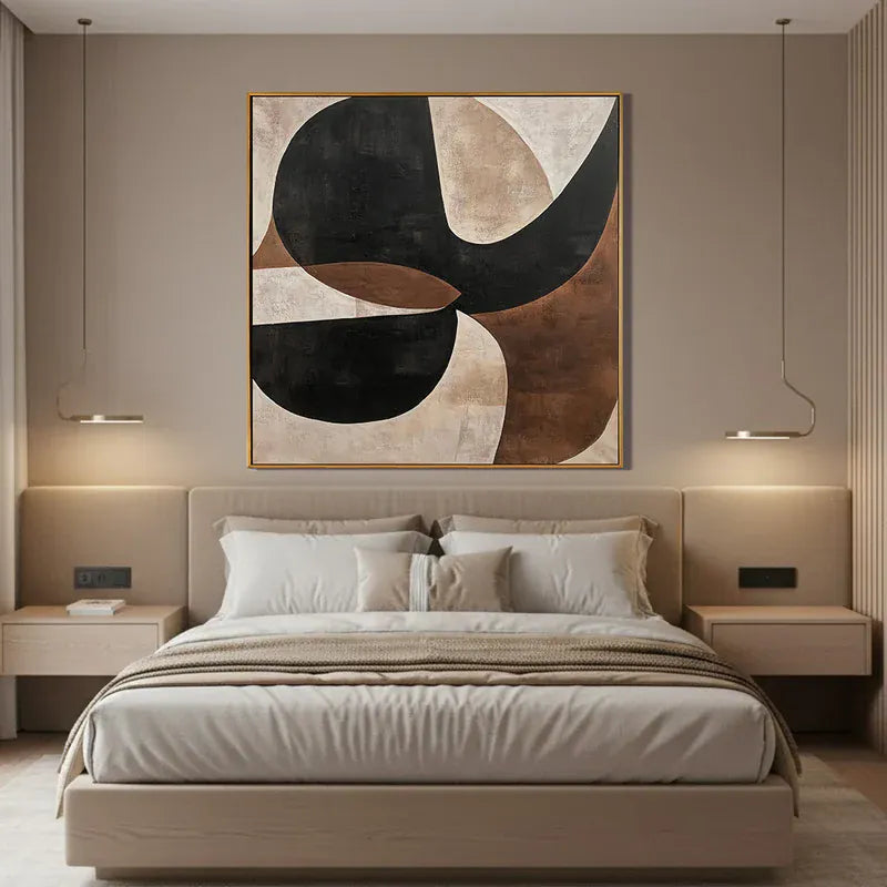 Organic Geometric Wall Art – Black, Brown & Beige Abstract#yy825198
