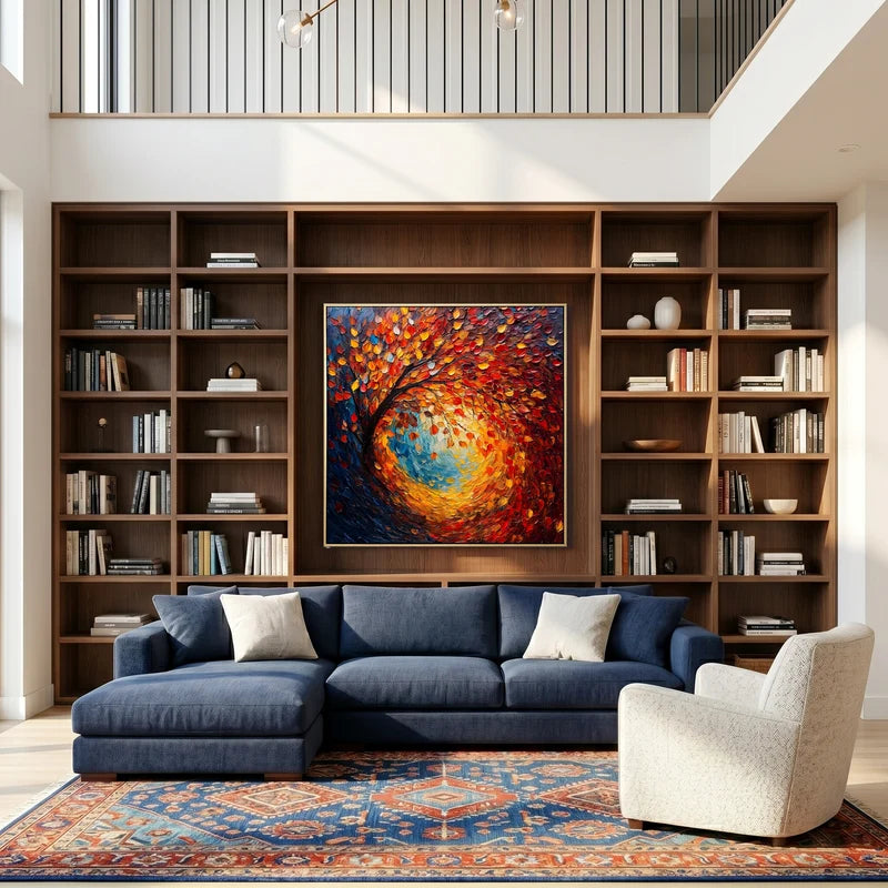 Autumn Whirlwind Wall Art – Red & Orange Forest Painting#yy825201