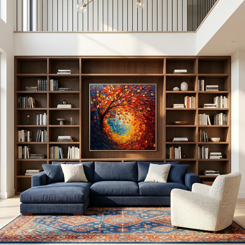 Autumn Whirlwind Wall Art – Red & Orange Forest Painting#yy825201