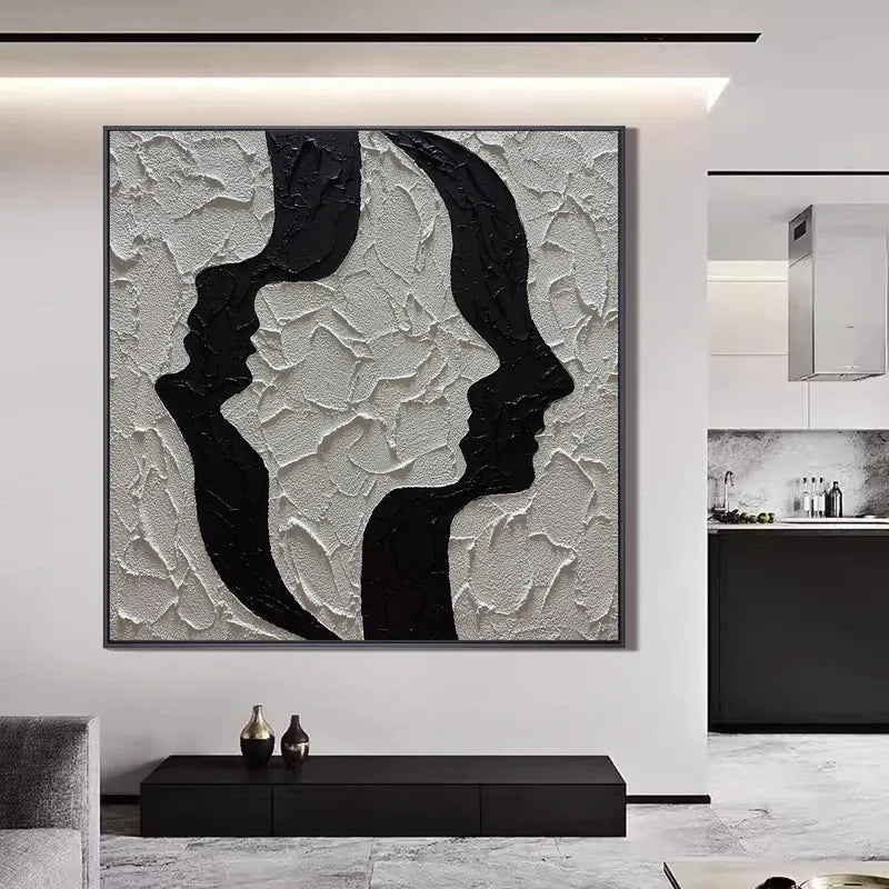 Face to Face Wall Art – Black & White Textured Couple Painting#yy825203