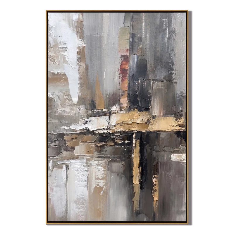 Urban Abstract Wall Art – Gray, Beige & Gold Painting#yy825204