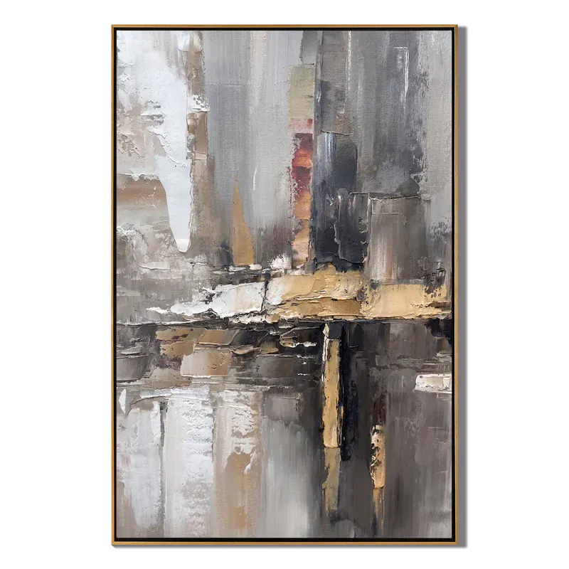 Urban Abstract Wall Art – Gray, Beige & Gold Painting#yy825204