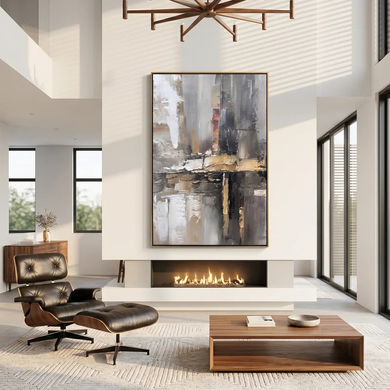 Urban Abstract Wall Art – Gray, Beige & Gold Painting#yy825204