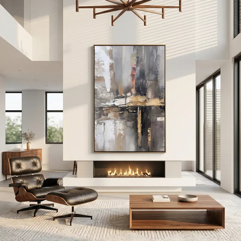 Urban Abstract Wall Art – Gray, Beige & Gold Painting#yy825204