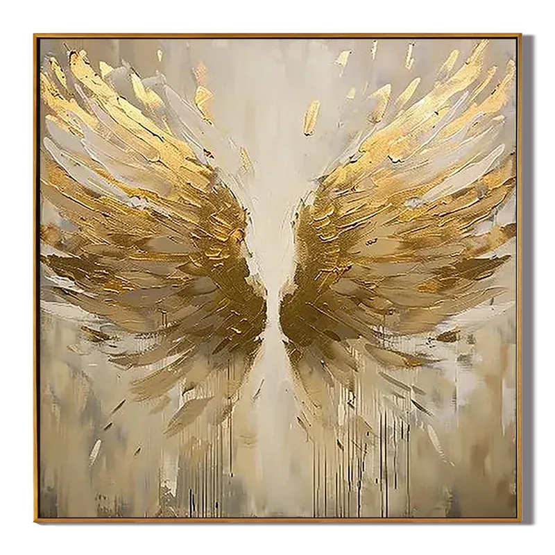 Golden Wings Abstract Wall Art – Neutral Modern Artwork#yy825206