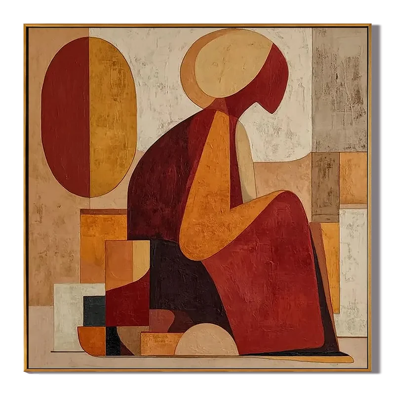 Mid-Century Modern Woman Wall Art – Geometric Figure Painting#yy825207