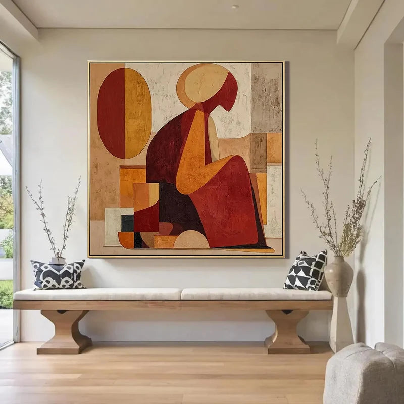 Mid-Century Modern Woman Wall Art – Geometric Figure Painting#yy825207