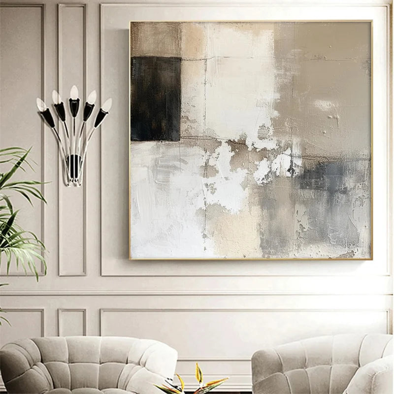 Neutral Black & Beige Abstract Wall Art – Minimalist Painting#yy825208