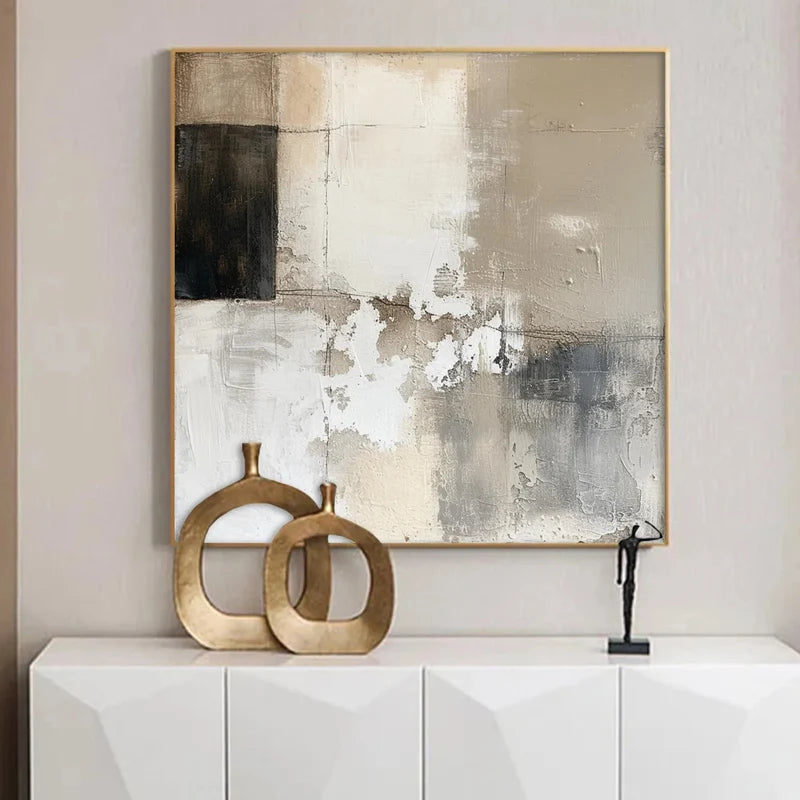 Neutral Black & Beige Abstract Wall Art – Minimalist Painting#yy825208