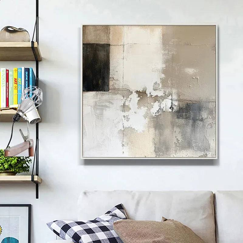 Neutral Black & Beige Abstract Wall Art – Minimalist Painting#yy825208