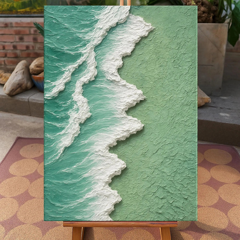 Sage Green Coastal Wall Art – Textured Ocean Wave Painting#yy825210