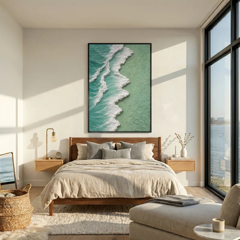 Sage Green Coastal Wall Art – Textured Ocean Wave Painting#yy825210
