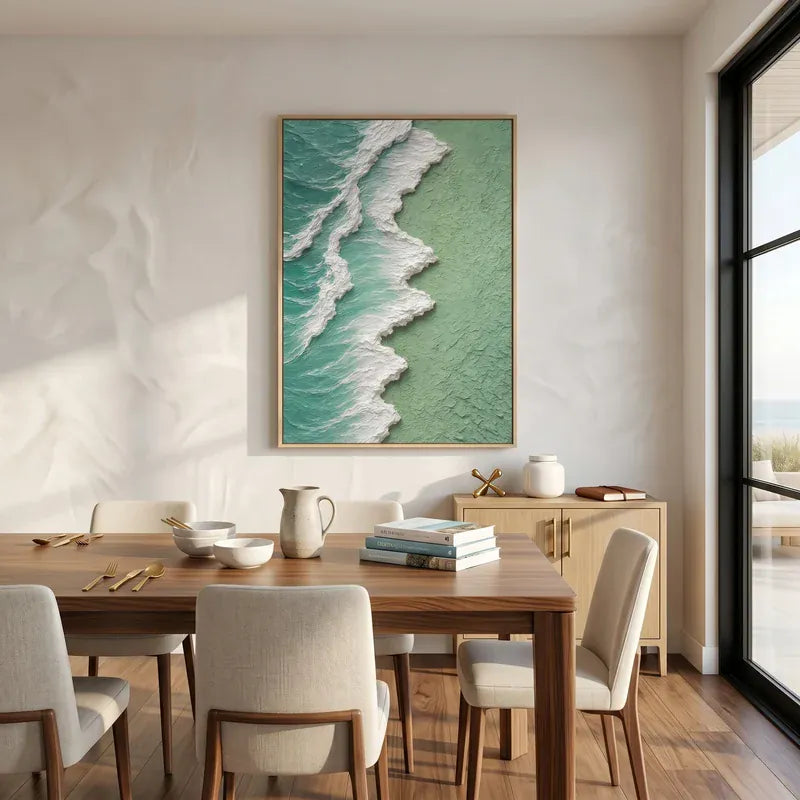Sage Green Coastal Wall Art – Textured Ocean Wave Painting#yy825210