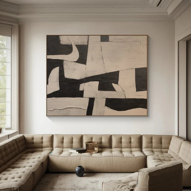 Urban Forms – Textured Black and Neutral Geometric Abstract Wall Art