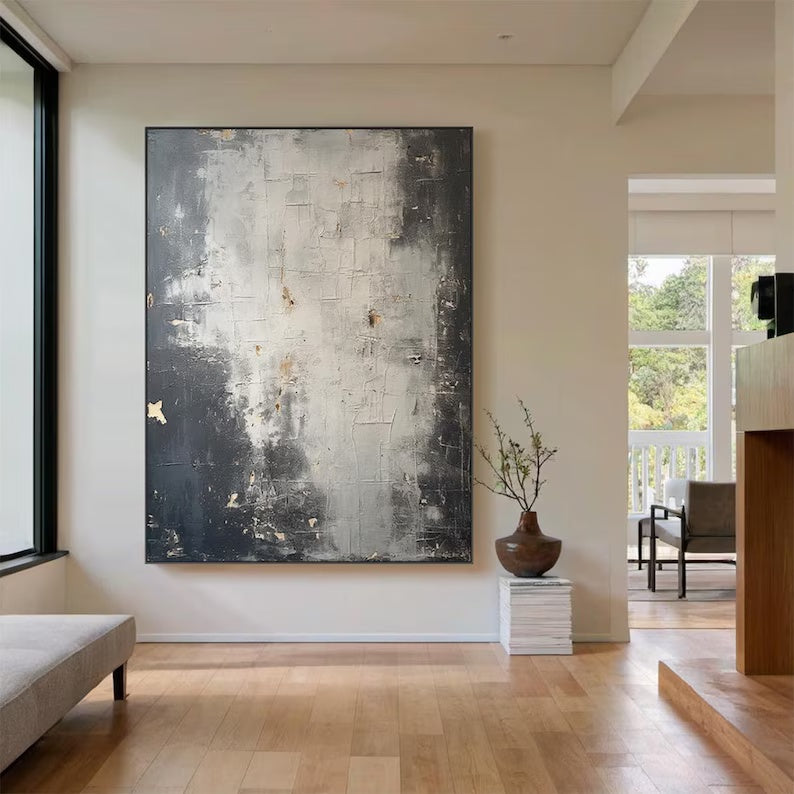 Shadowed Light – Black and White Textured Wabi-Sabi Abstract Art