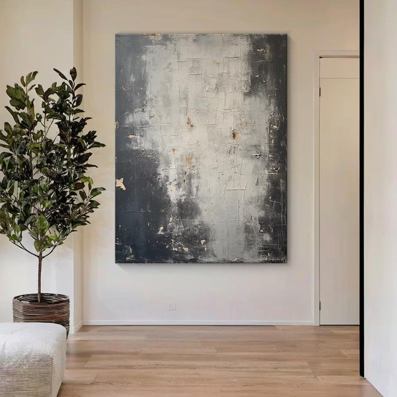 Shadowed Light – Black and White Textured Wabi-Sabi Abstract Art