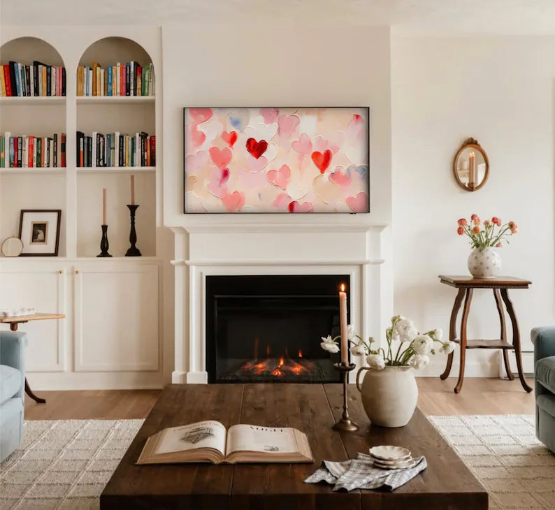 Whispers of Love – Hand-Painted Textured Heart Abstract Wall Art