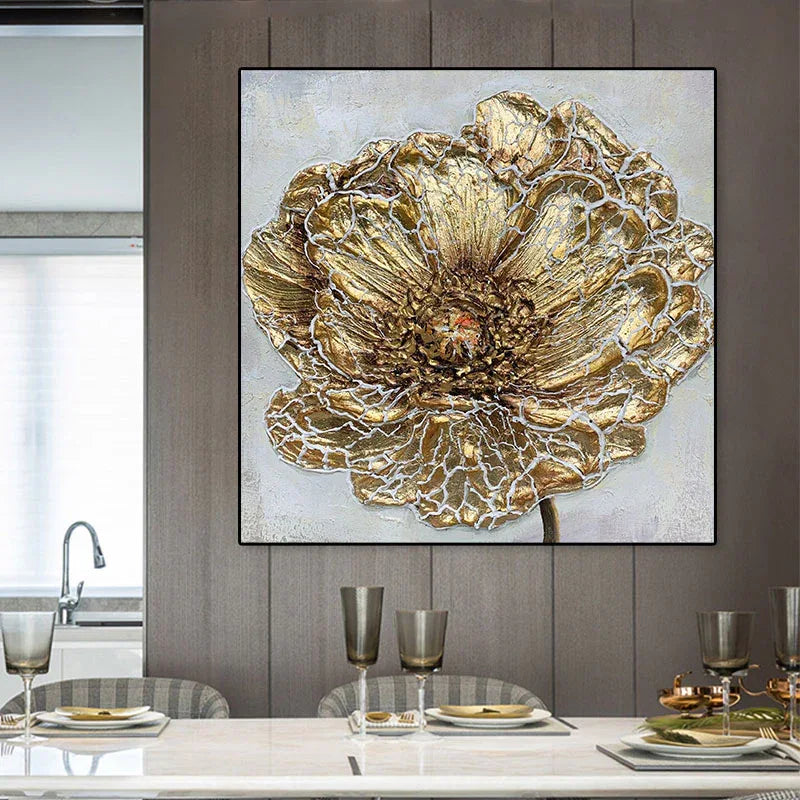 Golden Bloom-Abstract Texture Wall Art of Golden Three-Dimensional Flowers - artextured