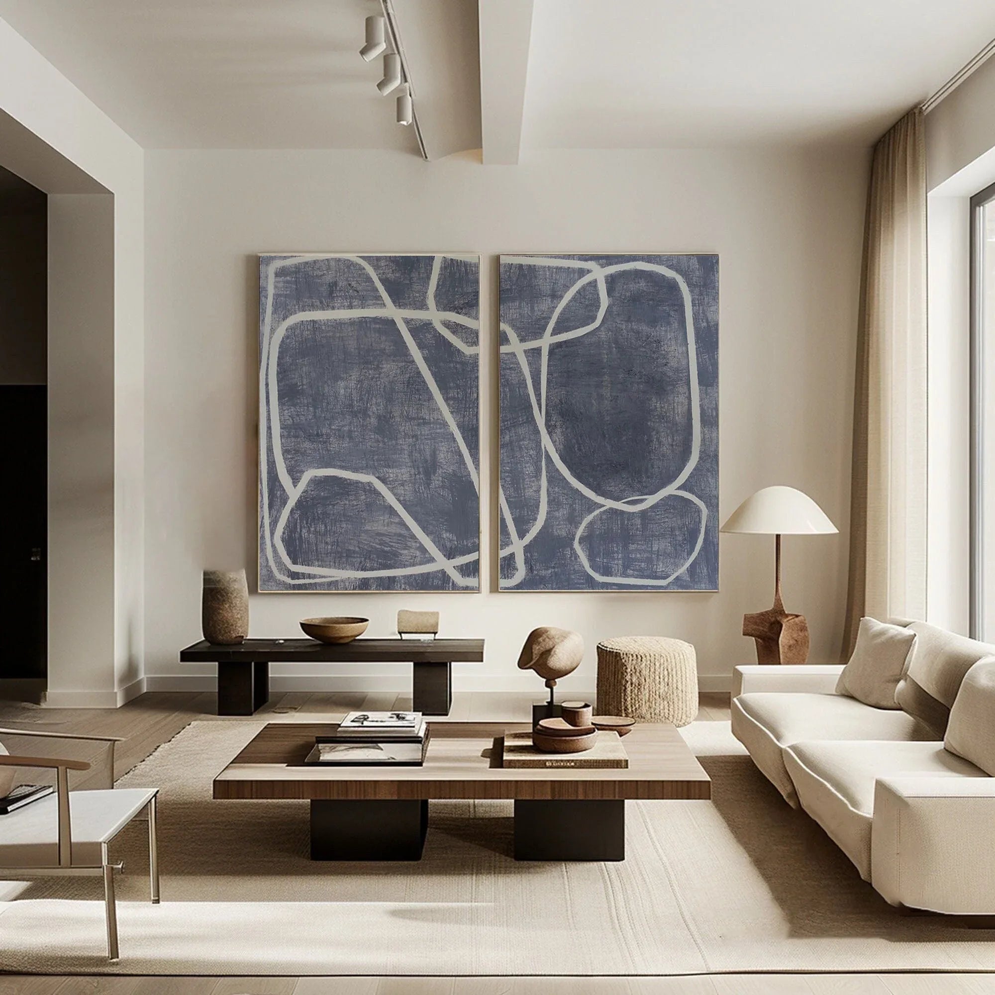 Abstract Dual Canvas Art - Dynamic Geometric Linework SET OF 2 - artextured